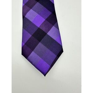 Hermoso Necktie Mens Silk Plaid Checkered Formal Business Purple Black 3.25in